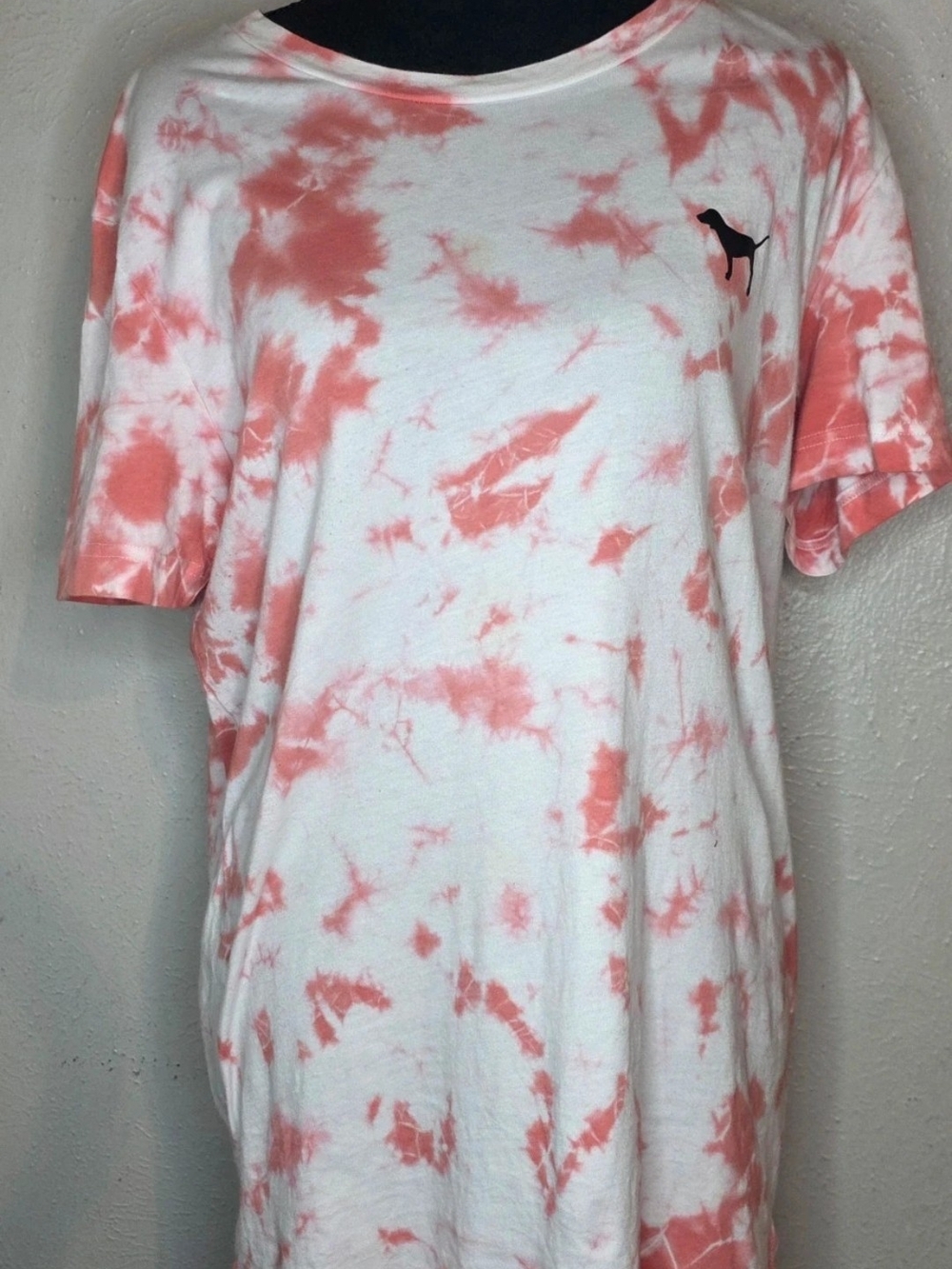 PINK Victoria's Secret White & Coral Tie-Dye Short Sleeve Tee with Dog Logo